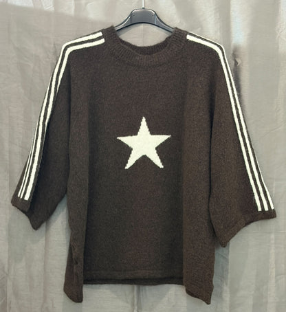 Pull chiné à étoile et bandes façon sport