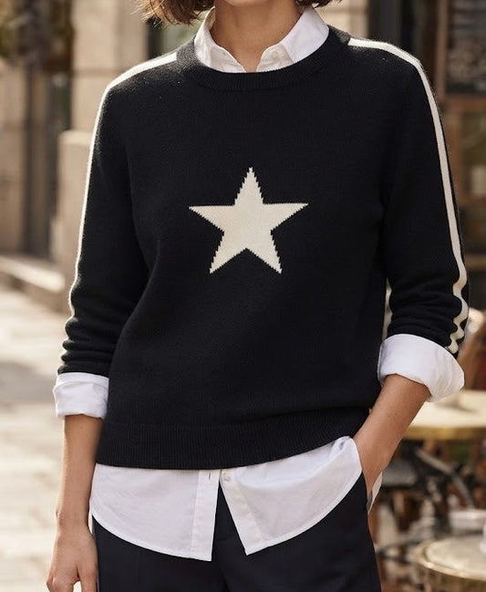 Pull chiné à étoile et bandes façon sport
