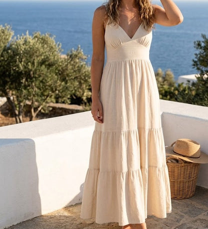 Robe longue à volants bretelles fines