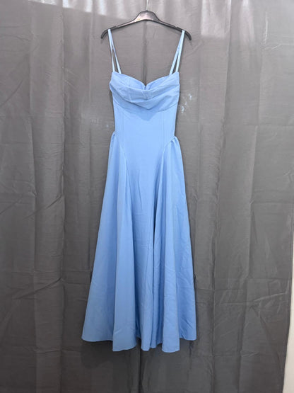 Robe longue  col drapé, bretelles fines, jupe évasée
