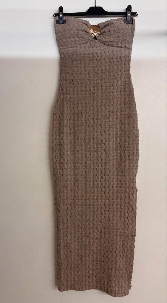 Robe longue  texturée bustier sans bretelles