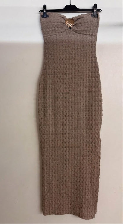 Robe longue  texturée bustier sans bretelles