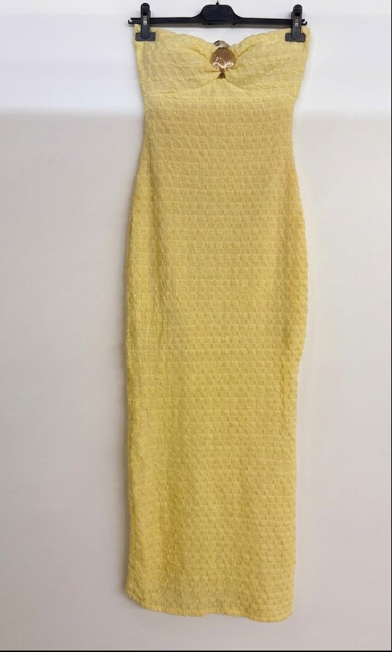 Robe longue  texturée bustier sans bretelles