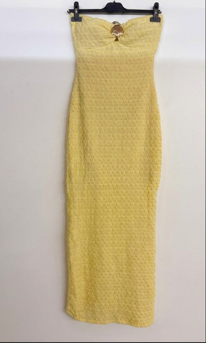 Robe longue  texturée bustier sans bretelles
