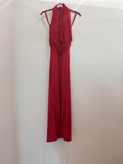Robe longue dentelle dos nu col halter