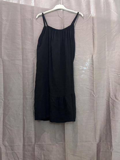 Robe courte en gaze de coton, bretelles fines et volant bas