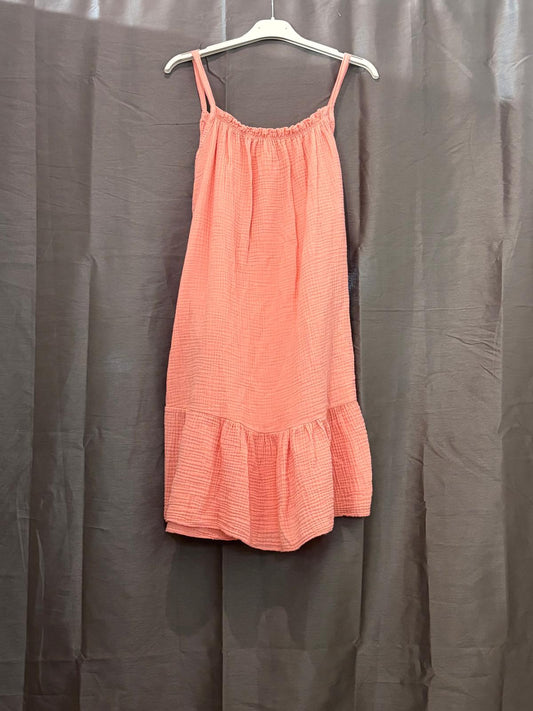 Robe courte en gaze de coton, bretelles fines et volant bas