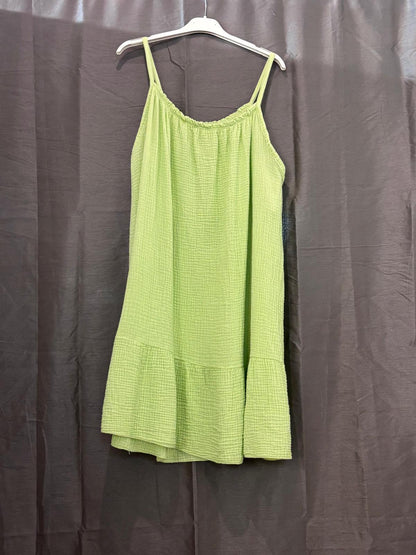 Robe courte en gaze de coton, bretelles fines et volant bas