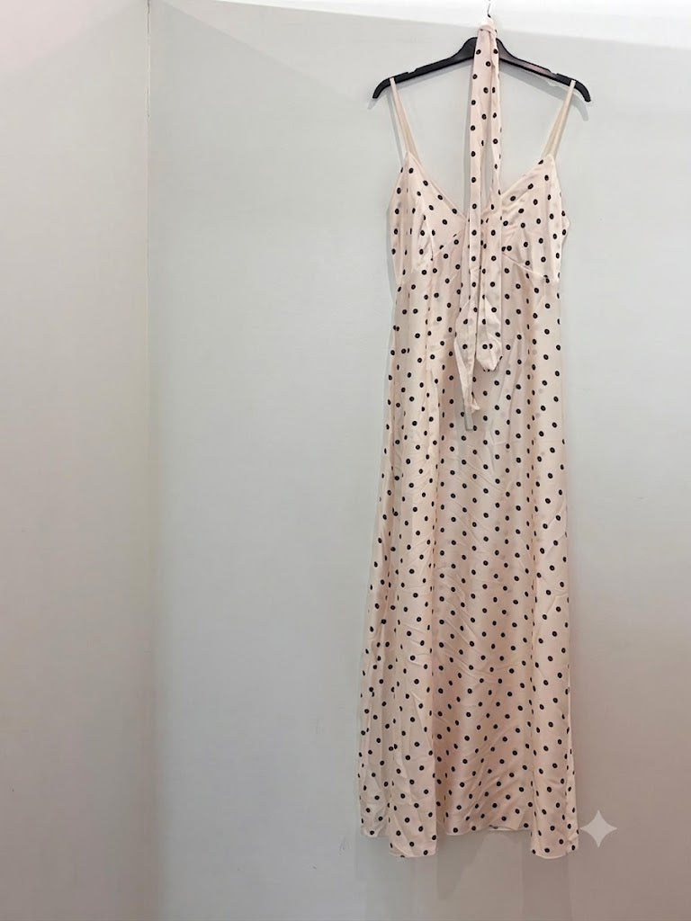 Robe longue cache-cœur à pois avec ruban