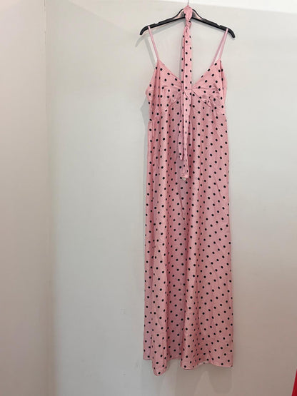 Robe longue cache-cœur à pois avec ruban
