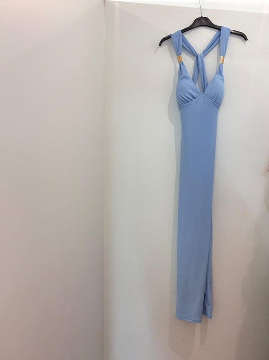 Robe Longue à Bretelles Croisées et Détails Dorés