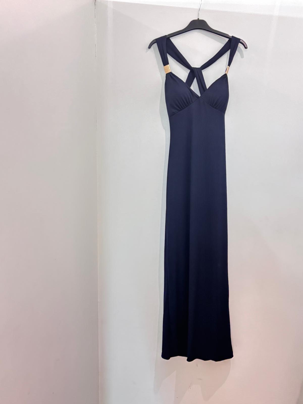 Robe Longue à Bretelles Croisées et Détails Dorés