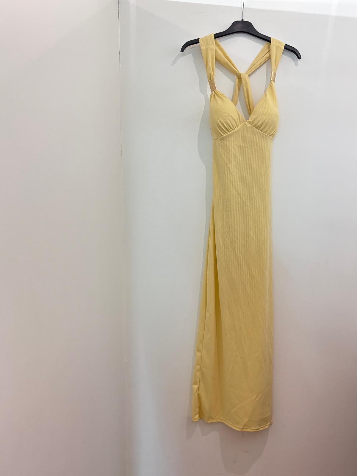 Robe Longue à Bretelles Croisées et Détails Dorés
