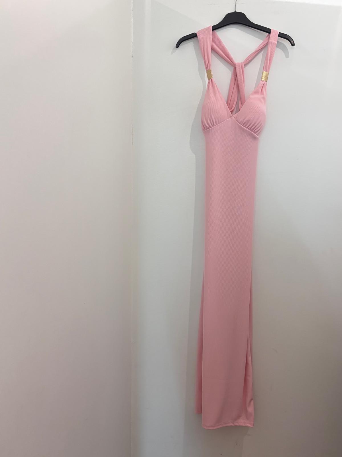 Robe Longue à Bretelles Croisées et Détails Dorés