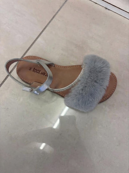 Sandale à pompon fourrure et strass