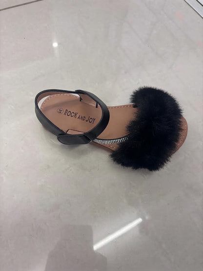Sandale à pompon fourrure et strass