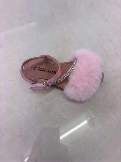 Sandale à pompon fourrure et strass