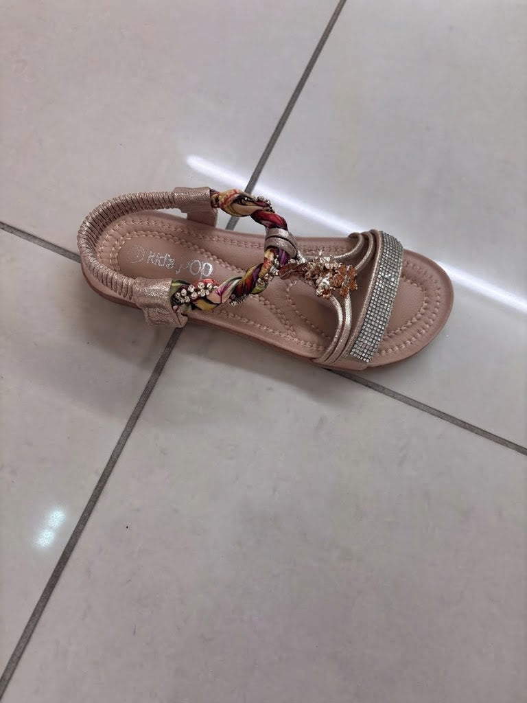 Sandale à strass et lien fleuri