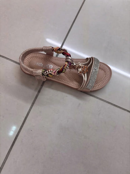 Sandale à strass et lien fleuri