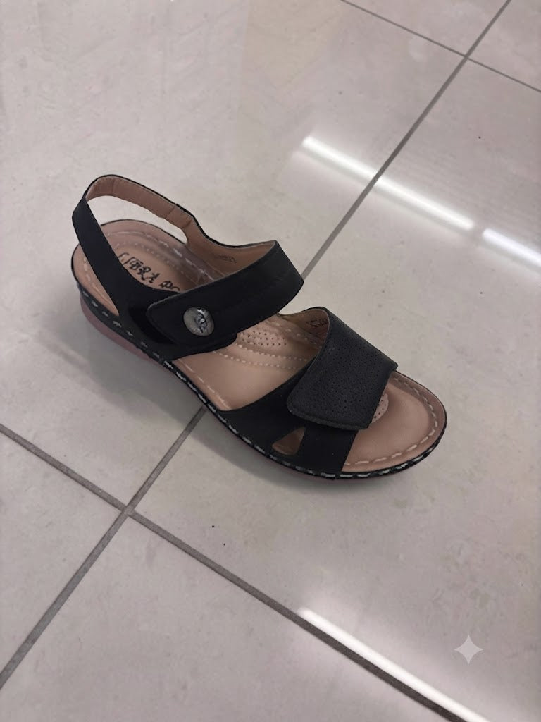 Sandale compensée, double bride scratch