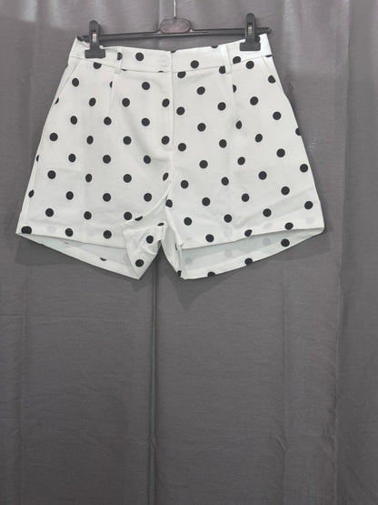 Short taille haute blanc à pois noirs