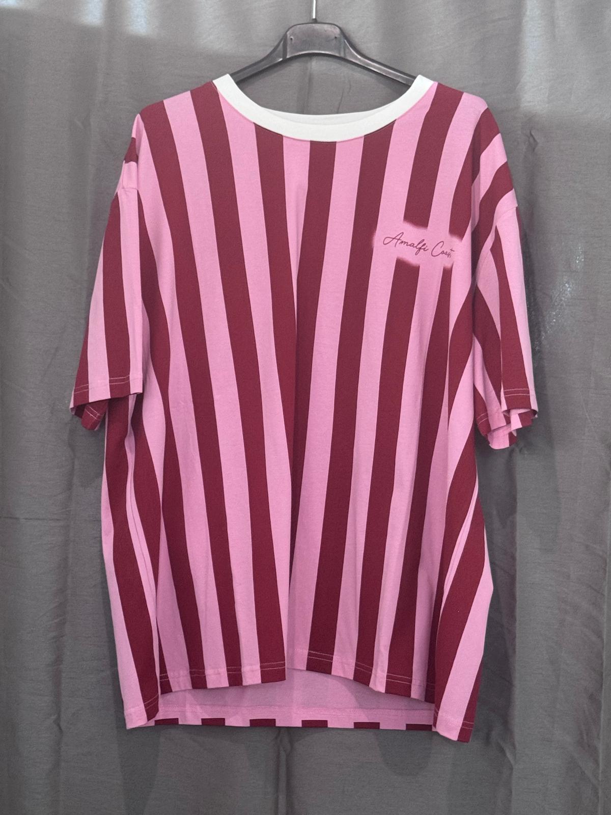 T-shirt oversize à rayures rose et bordeaux