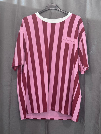 T-shirt oversize à rayures rose et bordeaux