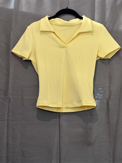 Top col polo échancré à manches courtes