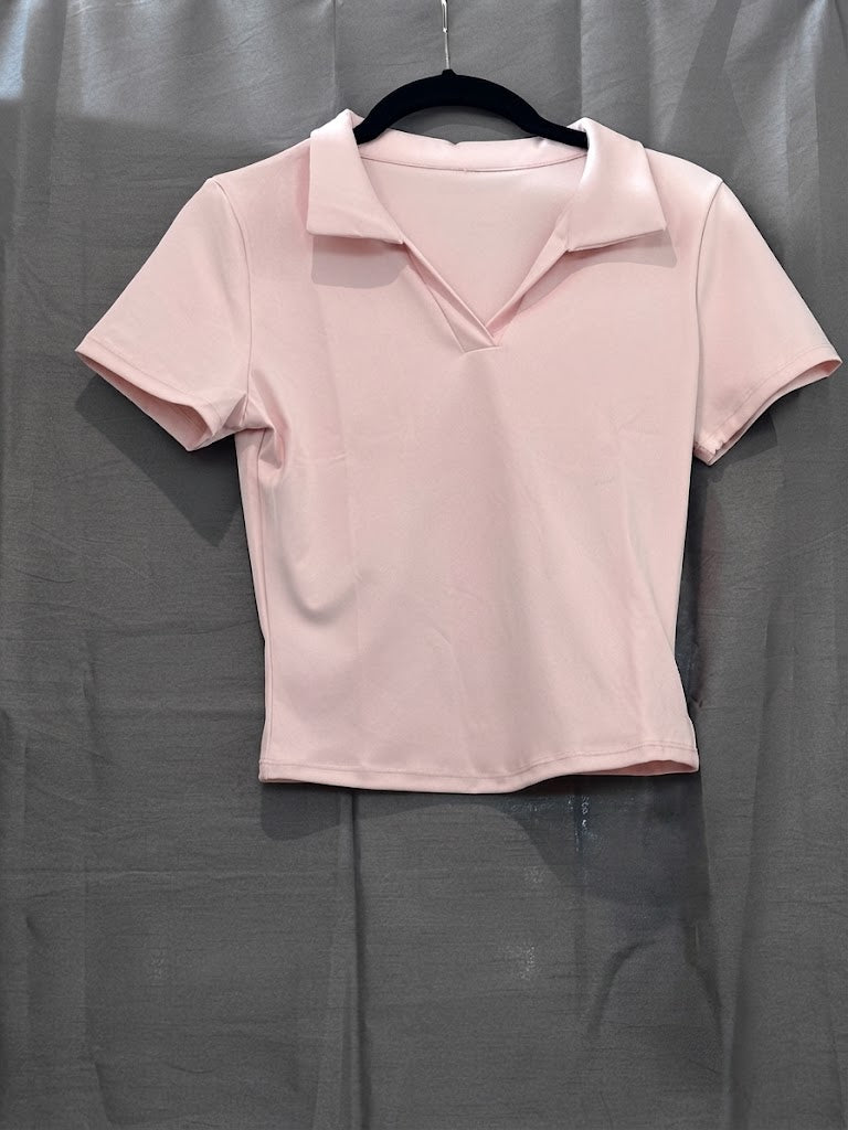 Top col polo échancré à manches courtes