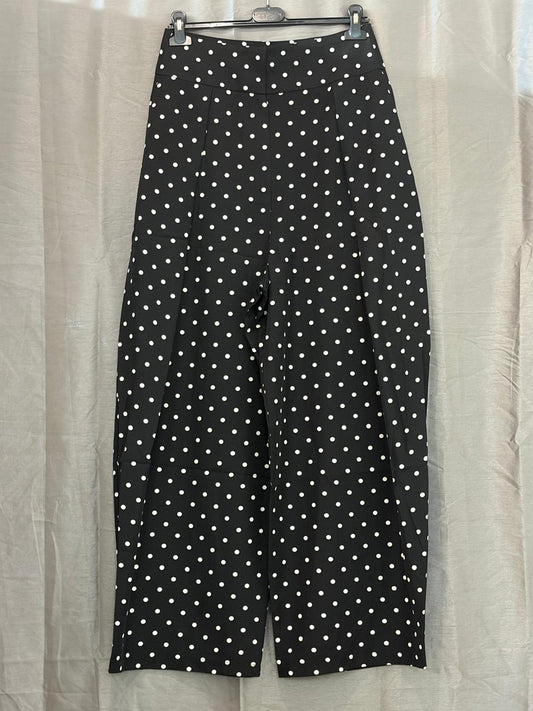 Pantalon large noir à pois blancs, taille haute