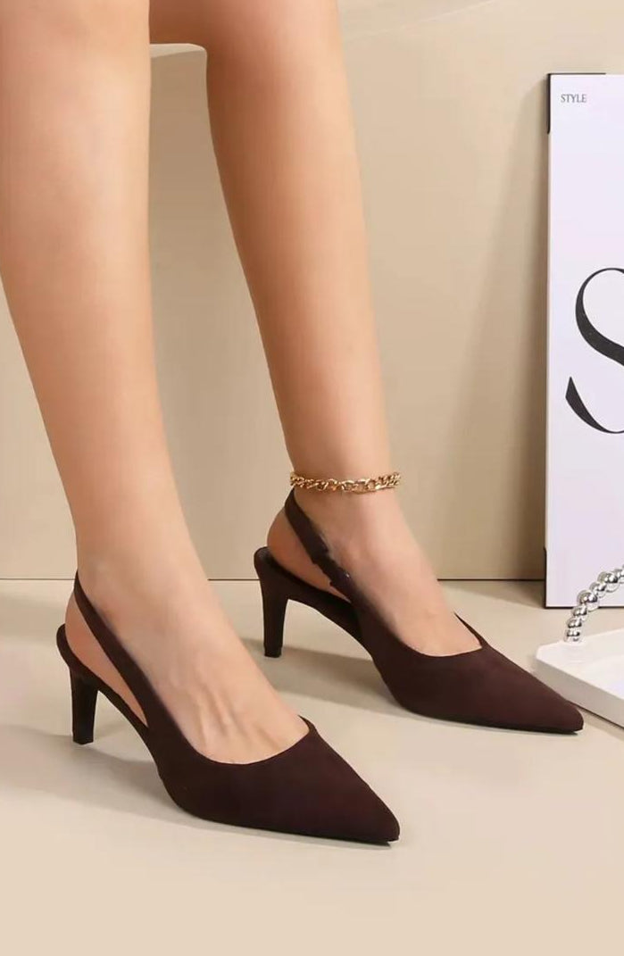 Escarpin bride arrière en suédine, bout pointu et talon fin