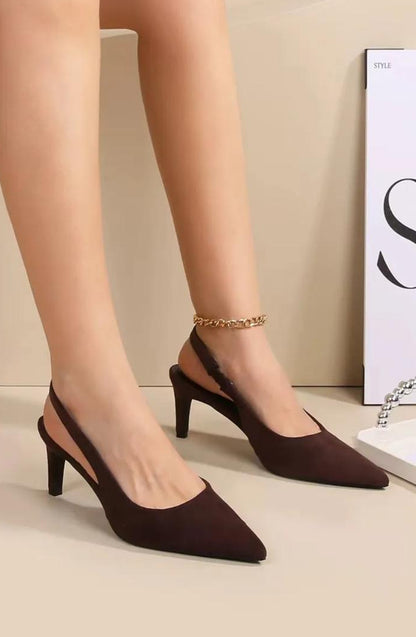 Escarpin bride arrière en suédine, bout pointu et talon fin