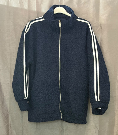 Blouson zippé bouclette à bandes blanches