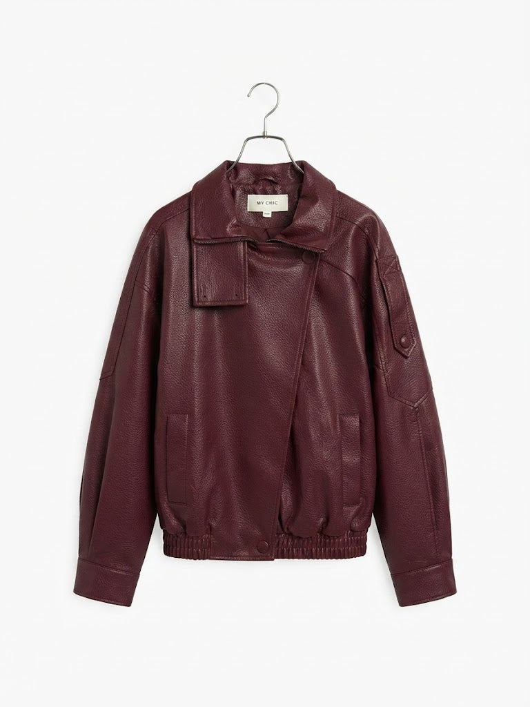 Veste en simili cuir col montant