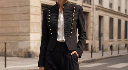Veste courte style hussard à brandebourgs et boutons dorés
