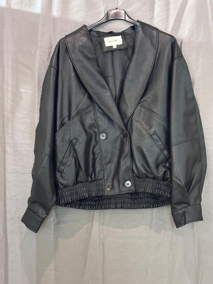 Veste oversize effet cuir, bas smocké et boutons