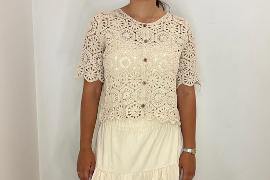 Top crochet à manches courtes