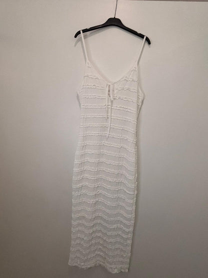 Robe longue côtelée à fines bretelles