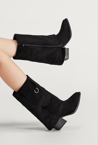 Bottes noires à talon carré et poches latérales