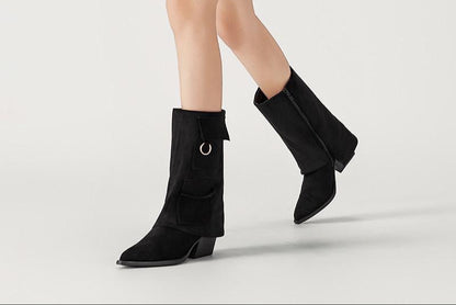 Bottes noires à talon carré et poches latérales