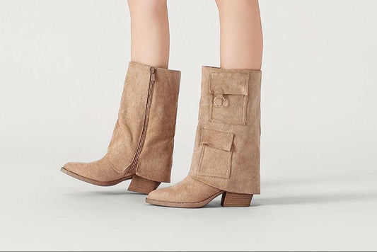Bottes noires à talon carré et poches latérales
