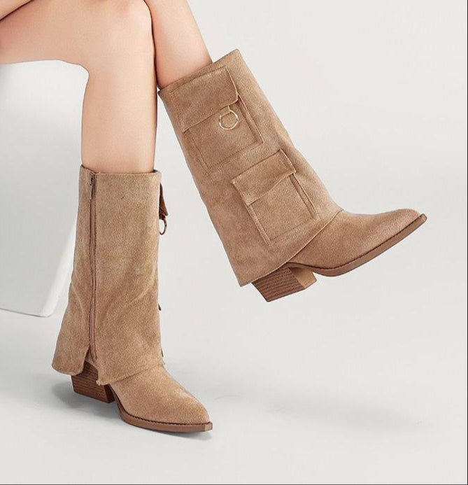 Bottes noires à talon carré et poches latérales