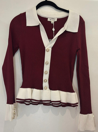 Pull bicolore à boutons bijoux