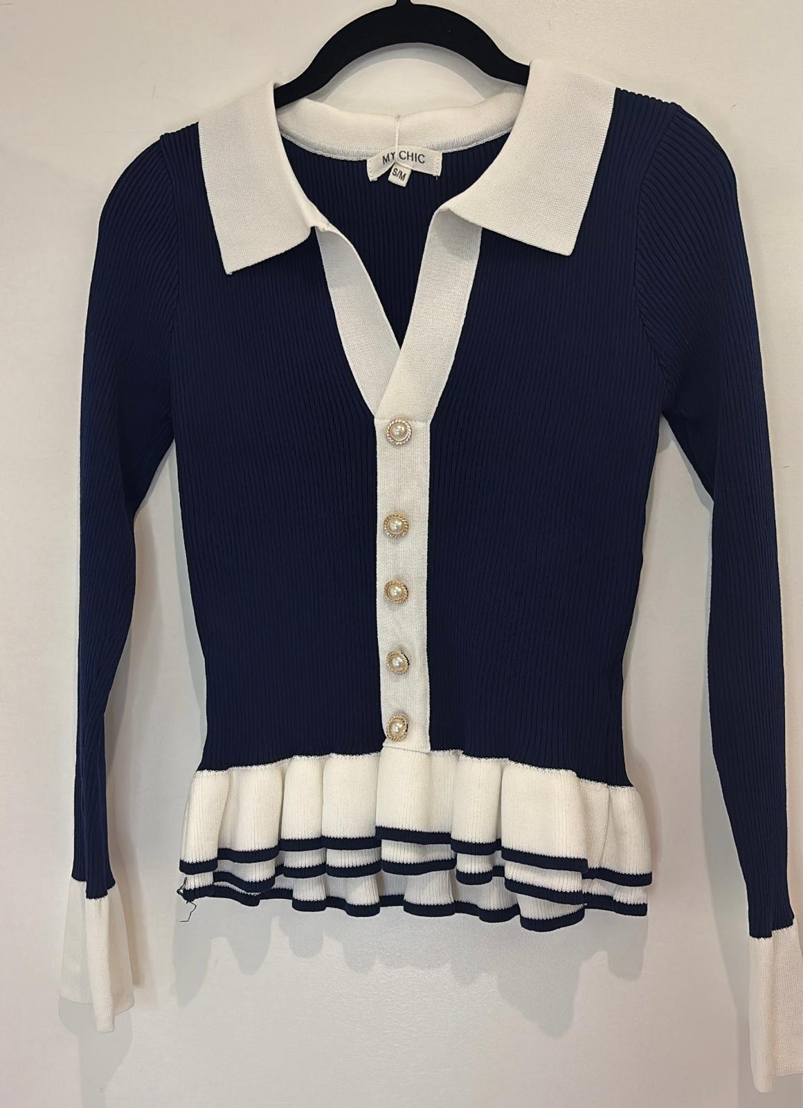 Pull bicolore à boutons bijoux