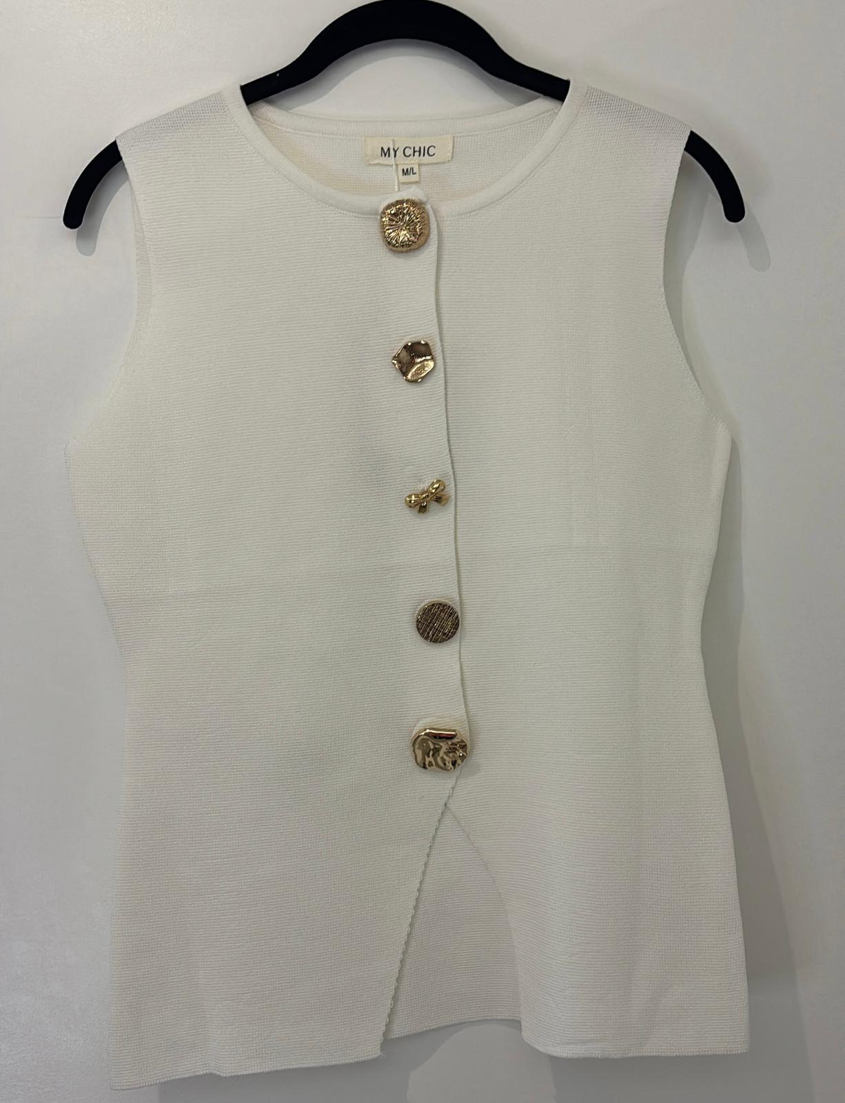 Gilet sans manches à boutons dorés