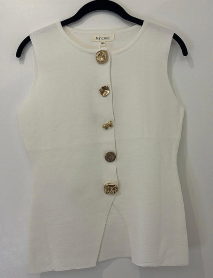 Gilet sans manches à boutons dorés