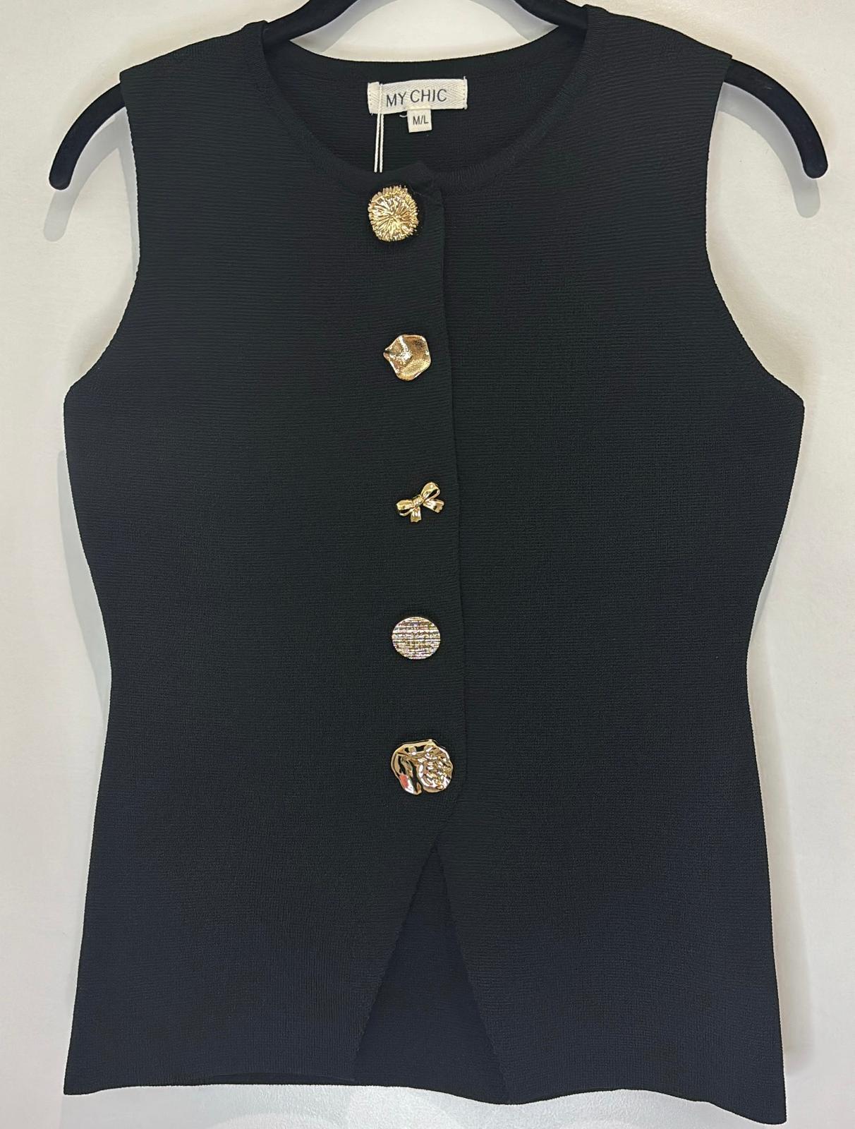 Gilet sans manches à boutons dorés