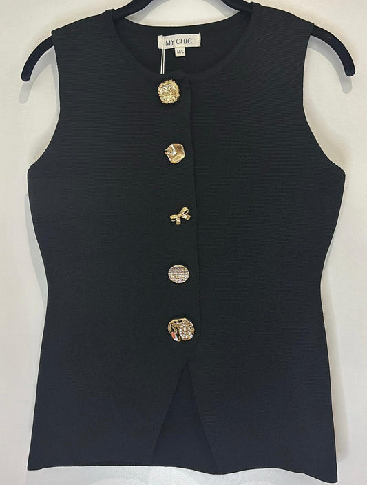 Gilet sans manches à boutons dorés