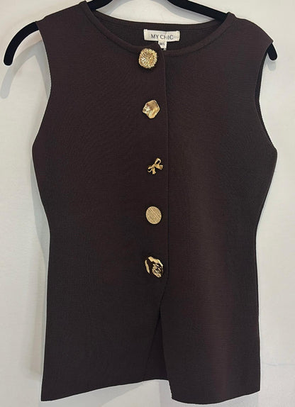 Gilet sans manches à boutons dorés