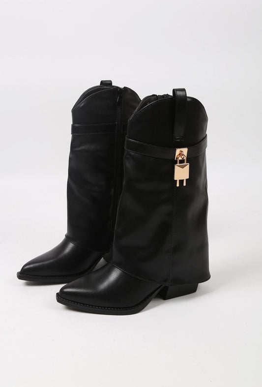 Bottes hautes avec cadenas doré décoratif